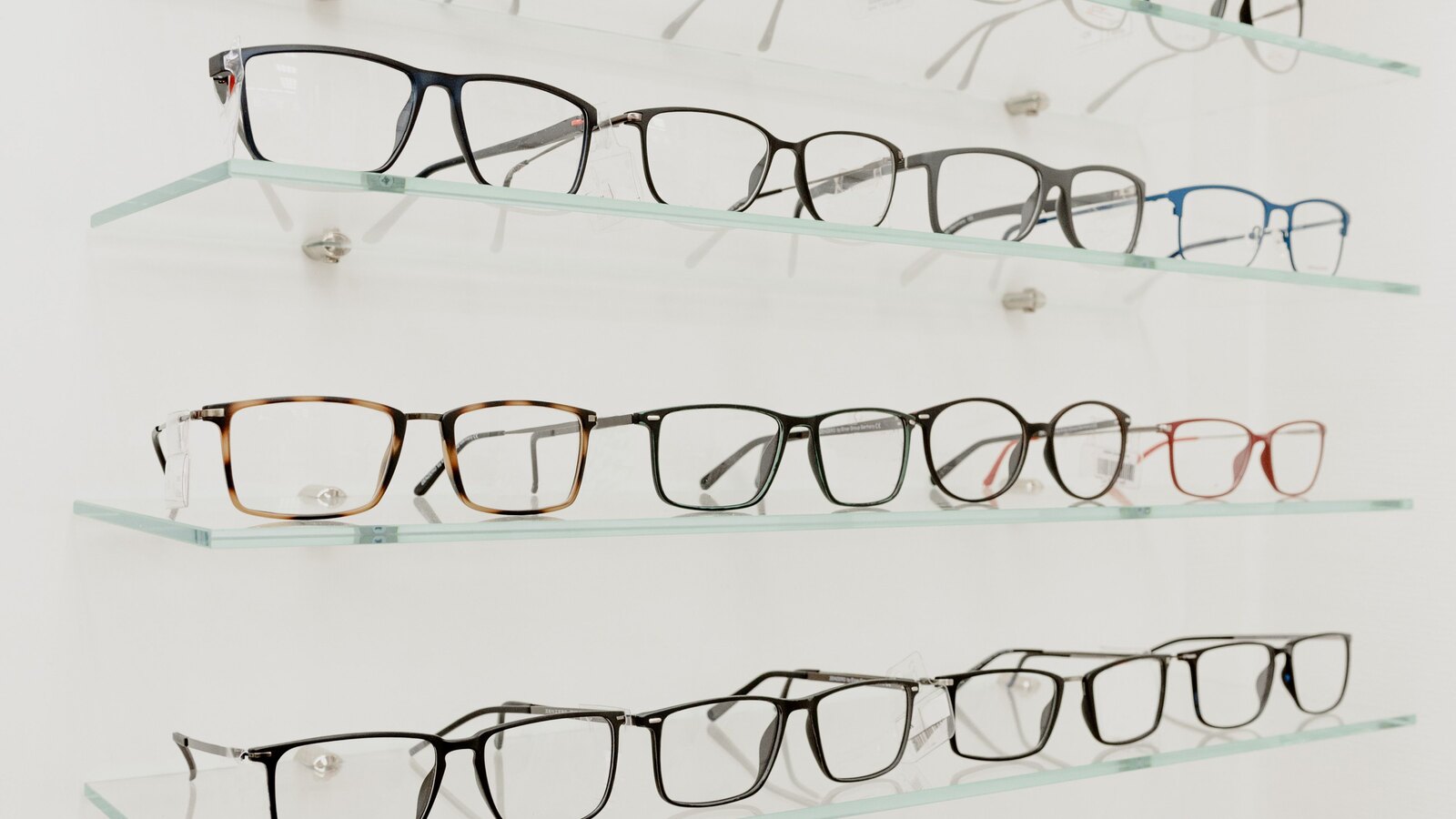 Spectacle frames on display in the practice