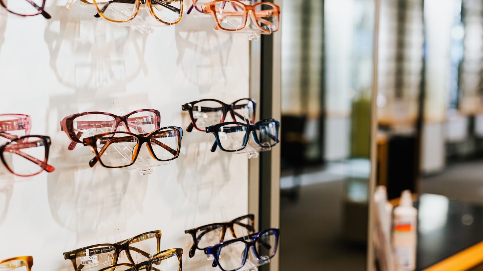Glasses on display inside the practice